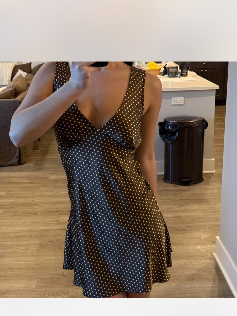 Brown Polka Dot Satin Slip Dress - Picture 3 of 3